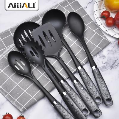 China 6PCS Durable Nylon Utensils Cooking Tool Kit Nonstick Utensils Heat Resistant Handle in Marble Coating for sale