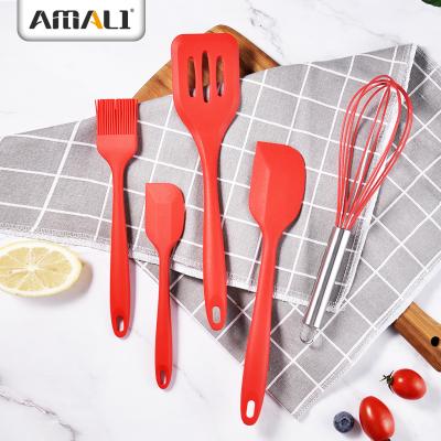 China Sustainable 5 Pieces Silicone Utensils Set Heat Resistant Silicone Cooking Care Egg Beater Brush Silicone Set Kitchen Cooking Tools for sale