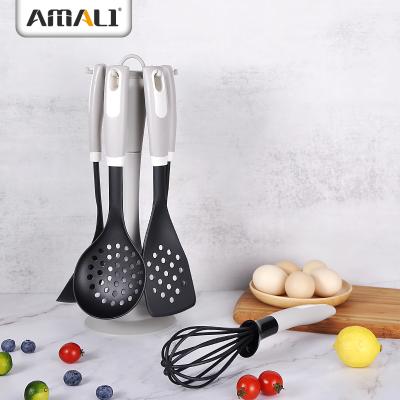 China Viable Hot Sale 7PCS Nylon Utensils Cooking Tool Kit Heat Resistant With Plastic Holder Turner Soup Ladle Spaghetti Claw Nylon for sale