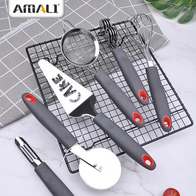 China Viable Stainless Steel Kitchen Tools Tools Kitchen Accessories With TPR Soft Touch Handle Can Opener Pizza Cutter Grater for sale