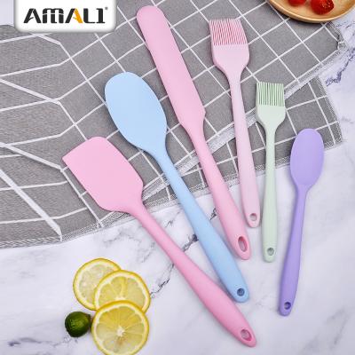 China Traditional Colorful 6PCS Silicone Baking Tool Kit Silicone Cookware Set Silicone Spatula Brush Spoon for sale