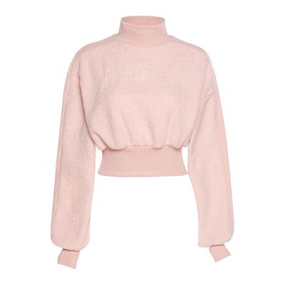 China QUICK DRY Custom Ladies Turtle Neck Sweater Crop Tops Pullover Wool Sweatshirts Hoodie Loungewear For Women for sale