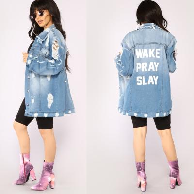 China OEM Sale Print Drop Jackets Women's Viable Custom Hot Distress Denim Lattice Jacket For Women for sale