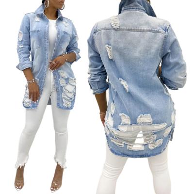 China 2020 Ladies Denim QUICK DRY Biker Jacket Women Coat Ripped Holes Women Jean Drop Jackets for sale