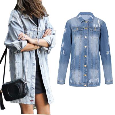 China Wholesale custom workable plus size distressed jeans womens long jackets denim lattice jacket for women for sale