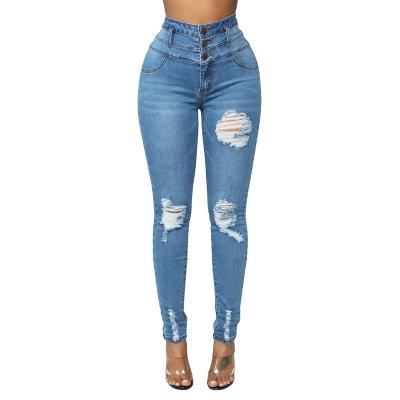 China Color Fade Proof Skinny Jeans For Women Skinny High Waisted Blue Denim Stretch Holes Women Jeans for sale