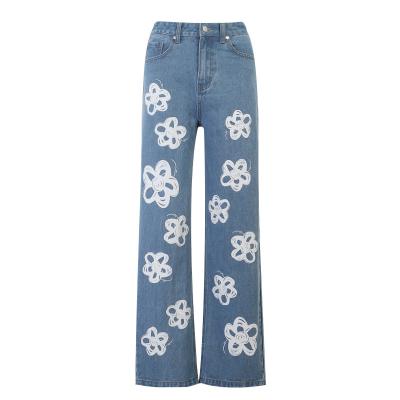 China Other girl high waist straight stylish cast jeans print long pants female trend jeans trousers for sale