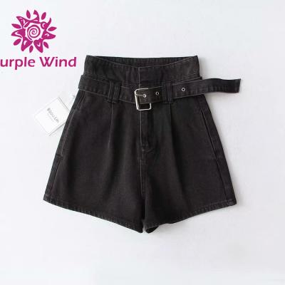 China European Fashion Style Denim Sustainable Women Summer Shorts Jeans Pants Black Color With Belt for sale