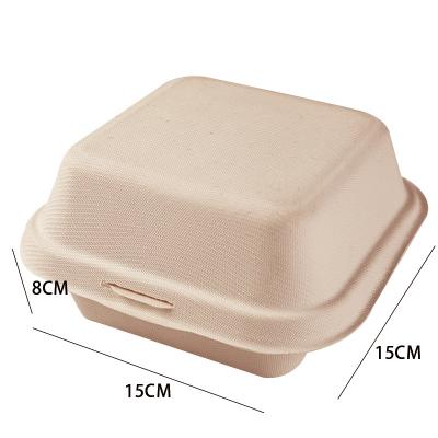 China Degradable Sugar Cane Disposable Custom Pulp Paper Lunch Box Bagasse Hamburger Pulp Cake Box Creative Takeout Box for sale