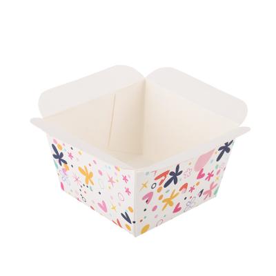 China Disposable Paper Cup Bakery Boxes Oven Microwave Safe Square Cake Paper Cup Cardboard Mystery Box Tea Packaging for sale