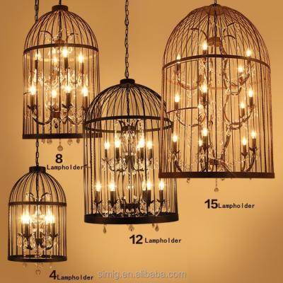 China Indoor Simig Lighting American Creative Retro Birdcage Crystal Iron Pendant Lights For Living Room for sale