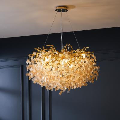 China Modern Simig Lighting New Luxury Led Modern Chandelier Gold Custom Crystal Tree Branch Leaves Brass Glass Chandelier Lamp for sale