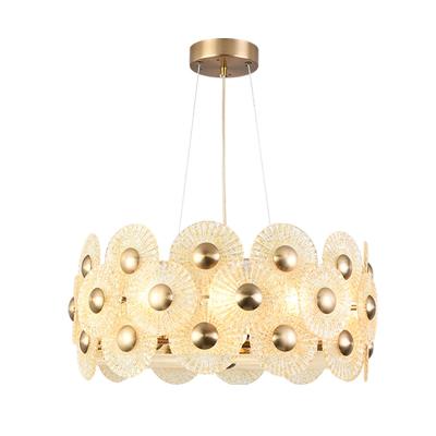 China Scandinavian Simig Lighting Shell Luxury Fancy Round Sea Glass Dining Room Hotel Chandelier Modern Hanging Crystal Pendant Lamp for sale