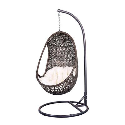 China Furniture Maker Super Comfortable Rattan Egg Hanging Patio Swing Chair With Metal Stand for sale