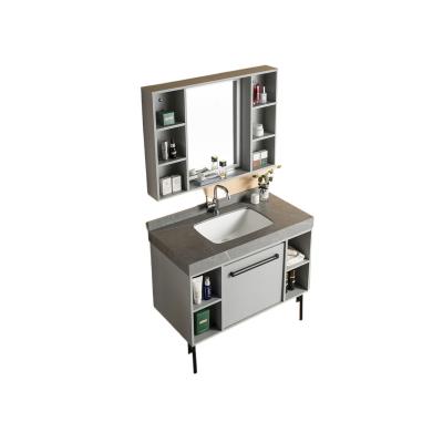 China Multiple storage Gray Solid Wood Tall Narrow Contemporary Bathroom Wall Vanity Furniture Cabinets for sale