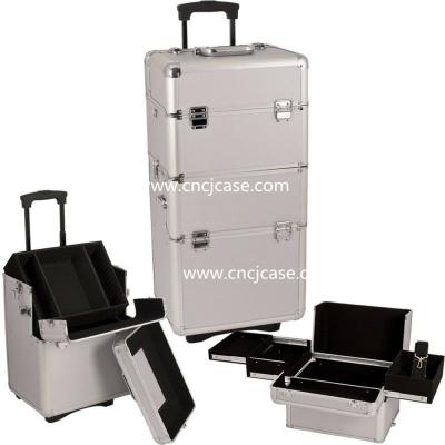 China Hot Sale Large Beauty Custom Vanity Box Aluminum Storage Makeup Trolley Case 4 in 1 Vanity Case for sale