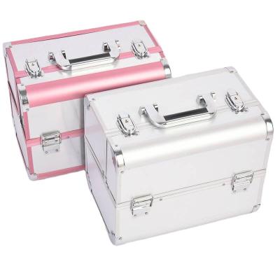 China Fashion Customized Cosmetic Storage Box Double-opening Display Eyebrow Tattoo Beauty Salon Box Multilayer Aluminum Alloy Cosmetic Box for sale