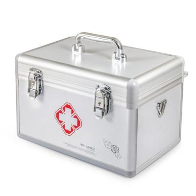 China Carry Storage Case First Aid Box Aluminum Alloy Medicine Box Emergency Child Proof Medicine Cabinet with 12inch Shoulder Strap for sale