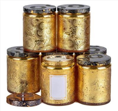 China Home Luxury Empty Gold Container Custom Logo Candle Decoration Candle Jar Glass Jars With Lids for sale