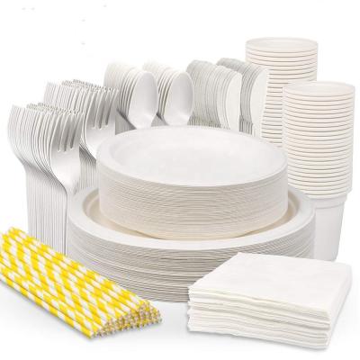 China MyMoonPie 400Pcs Disposable Disposable Tableware Set Disposable Cornstarch Cutlery Sugarcane Dish for sale