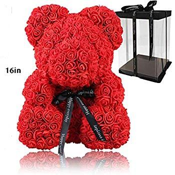 China Gift For Birthdays / Valentine's Day Birthdays My Moon Pie 16 inch Red Rose Backs Artificial Forever Rose Foam Teddy Bear With Gift Box for sale