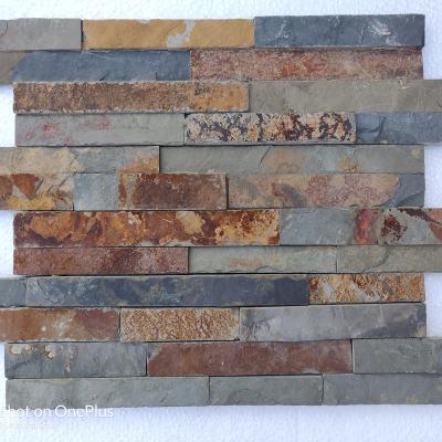 China Mini Ledger Board Contemporary Gold Multicolor Precipitation Slate Stacked Stone Veneer 10x36cm Used In Design Homes Exterior &interior Wall for sale