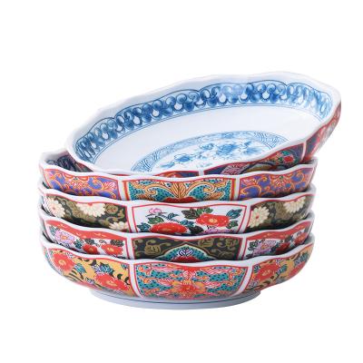 China Viable 8 inch Japanese style flower decal porcelain dish for home and restaurant for sale