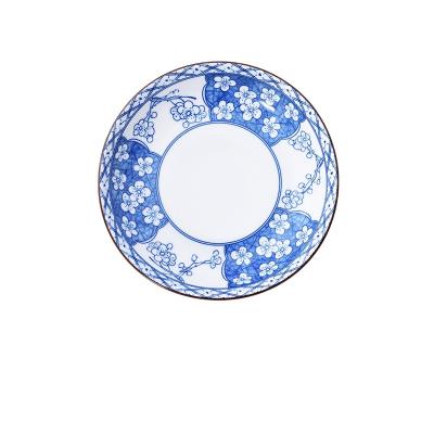 China RTS Viable Monochromesk Chinese Style Plum Blossom 7 Inch Flat Ceramic Soup Dish for sale