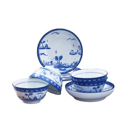 China Sustainable Style Landscape Monochromesk Chinese RTS Table Set Ceramic Dish And Bowl Set (S8) For Home And Restaurant for sale