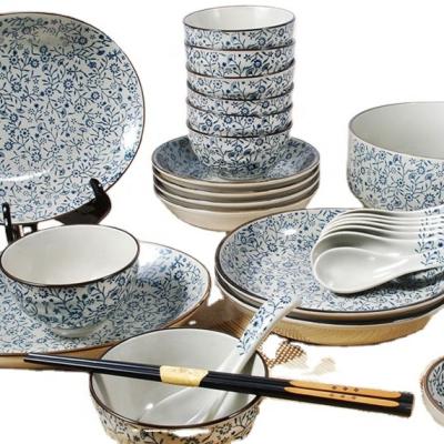 China RTS Japanese Style Viable Hand Painting 30pcs Ceramic Dinner Set (Blue Grass) for Home and Restaurant for sale