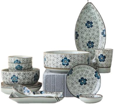 China RTS Japanese Style Viable Hand Painting 30pcs Ceramic Dinner Set (Sakura Blue) for Home and Restaurant for sale