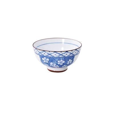 China RTS Viable Monochromesk Chinese Style Plum Blossom Ceramic Bowl 4.5 Inches - Tall - Footed Rice Bowl for sale