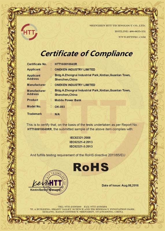 ROHS - ONEKEN INDUSTRY LIMITED