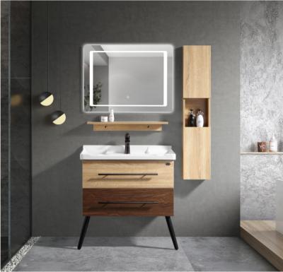 China Modern PLYWOOD BATHROOM CABINET WITH LED MIRROR WITH SIDE CABINET for sale