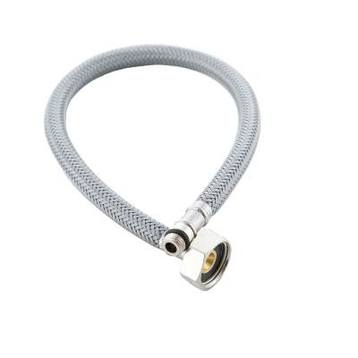 China 304 Stainless Steel Nylon Braided Nut Metal High Pressure Water Inlet Hose 4 Point Hot And Cold Faucet Explosion Proof Hose for sale