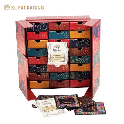 China OEM 24 Drawer Advent Calendar Box Tea Bag Hot Chocolate Bag Hot Coffee Calendar Paper Box For Gift for sale