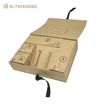 China Ribbon Closure Collapsible Foldable Paper Boxes For Cosmetic Facial Cleanser Makeup Tools for sale