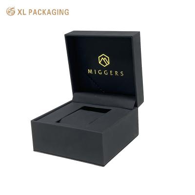 China Luxury Custom Logo Black Cardboard Paper Gift Packaging Watch Gift Boxes With Leather for sale