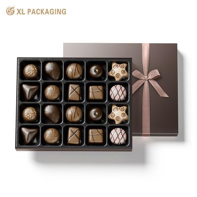 China Simple Red or Black Customized Chocolate Rigid Gift Boxes with Paper Insert and Ribbon Bow for sale