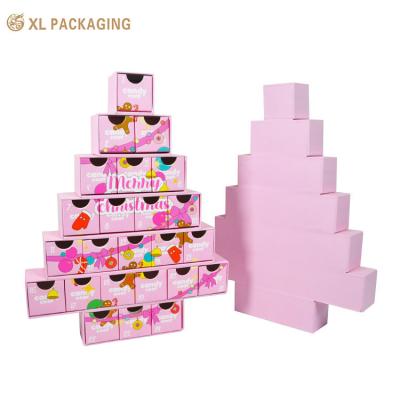 China Custom Print Rosa Luxus Weihnachten Bier Advent Countdown Kalender Papier Karton Verpackung Geschenk Blind leere Schachtel zu verkaufen