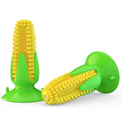 China Stored Adsorbable Water Toys Simulation Corn Shape Pet Toothbrush Suction Cup Dog Healthy Cleaning Toy for sale