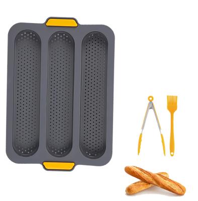 China Stocked Amazon Hit Kitchen Accessories French Bread Mold Cake Mold Baking Tool Pan Food Clip Oil Brush 3 Pieces Set for sale