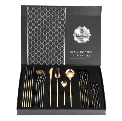 China Amazon Sales Success Stocked Eco-friendly 304 Stainless Steel Flatware Sets Gold Dinnerware Amazon Product 24 Pieces Set for sale