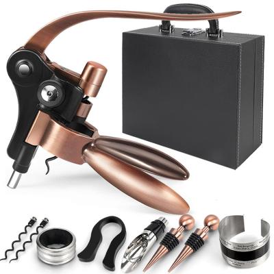 China Home Barware Bar Accessories Amazon Best Seller Wine Bottle Openers Stainless Steel Bar Accessories 9 Pieces Gift Set Sets Wine Accessory With Leather Box for sale