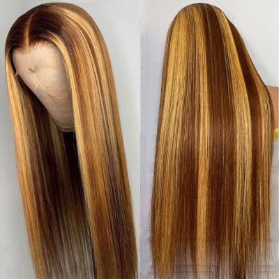 China Silky Straight Wave 100% Virgin Brazilian Human Hair Frontal Wig 10A Grade Highlight Wigs Ombre Piano Color Human Hair Hd Lace Front Wigs for sale