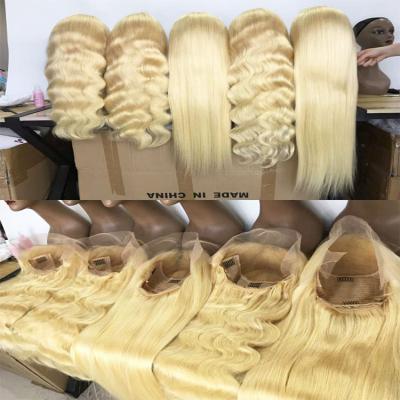 China Hot Selling Body Wave Indian Temple Raw Hair No Tangle No 613 Blonde 13x4 Lace Wig Body Parting Frontal Wave for sale