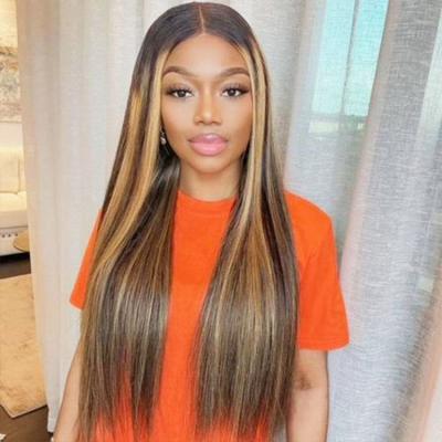 China Silky Straight Bone Wave Hair Lace Front Wig, Real P4/27 Lace Frontal Wig 20 Inch Straight Hair Color, Brazilian Hair Highlight Wig for sale