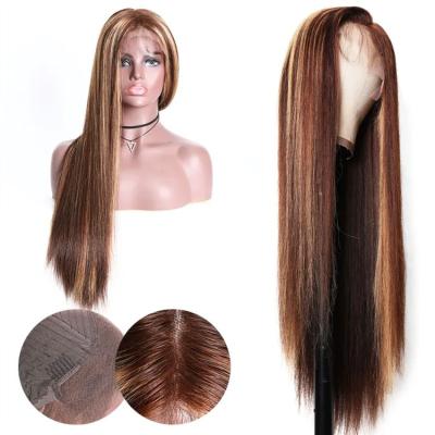 China Transparent Hd Silky Straight Human Hair Full Lace Wig, With Baby Hair Hd Highlight Lace Front Wig, Virgin Glueless Ombre Piano Color Lace Wigs for sale