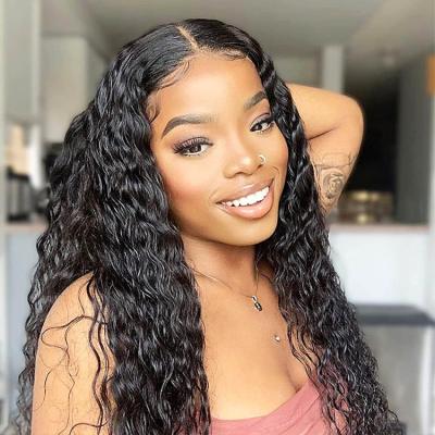 China 2022 New Deep Wave Human Hair Transparent Machine Lace Wigs HD 4x4 Deep Wave Lace Closure Hand Made Wig For Black Women for sale