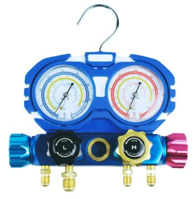 China AC Refrigerant Auto Refrigeration Precision Porcelain HVAC/R Pressure Gauge Four Way Pressure Manifold Gauge Set HMG-4-R32-II for sale